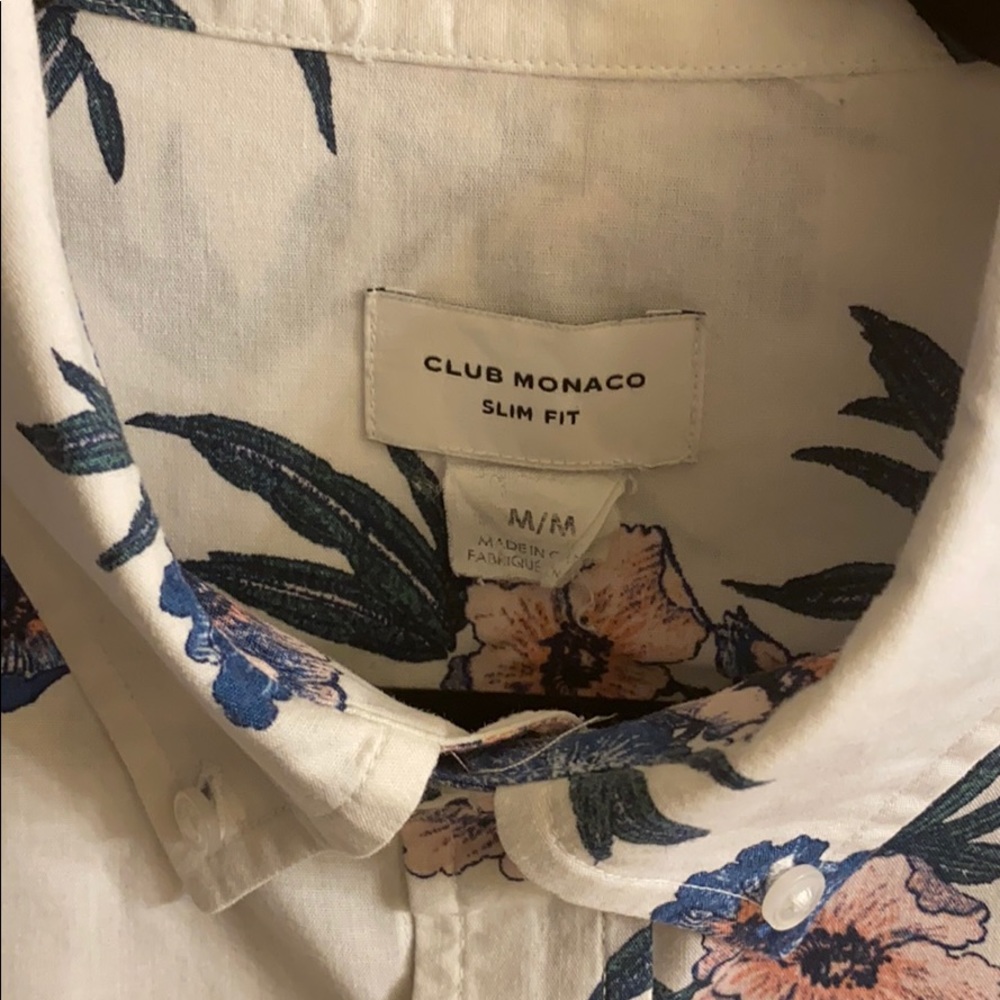Club Monaco Men’s Slim Fit Floral Button Up Shirt White Blue Pink M - Picture 3 of 4